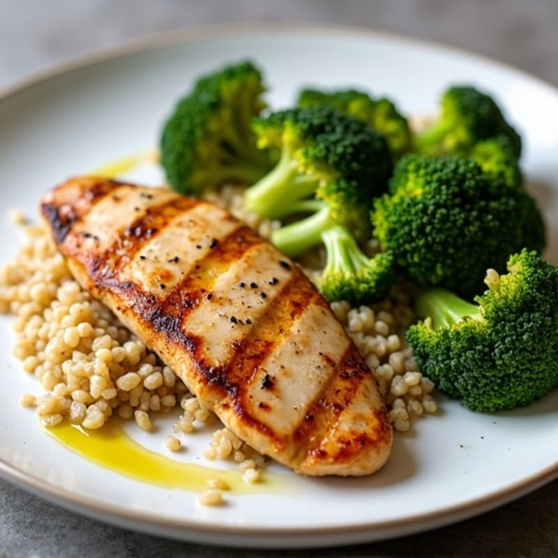 Grilled Chicken Breast with Quinoa and Roasted Broccoli