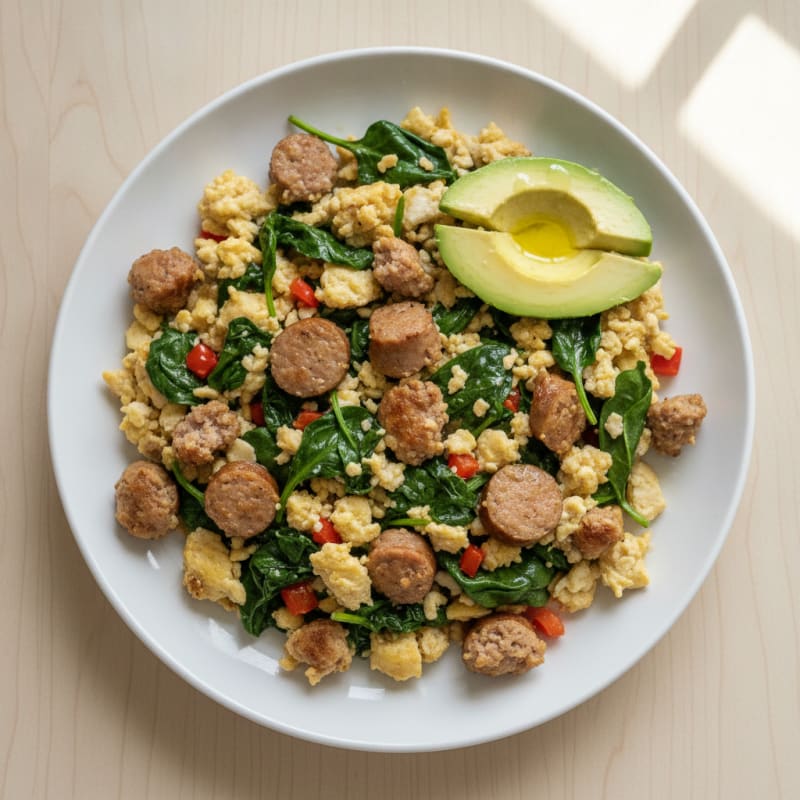 Egg White Scramble with Spinach and Turkey Sausage