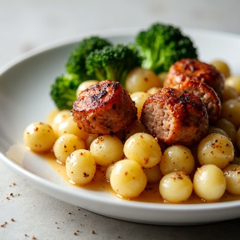 Crispy Lean Sausage with Gnocchi and Roasted Broccolini