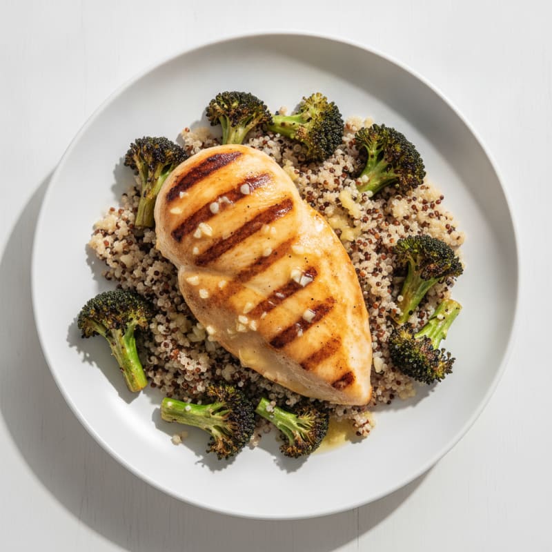 Grilled Chicken Breast with Quinoa and Roasted Broccoli