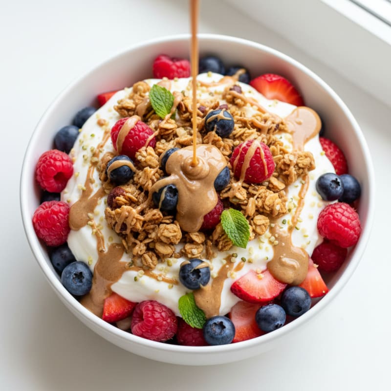 Creamy Greek Yogurt Parfait with Mixed Berries and Almond Butter