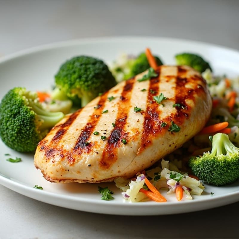 Grilled Chicken Breast with Crunchy Broccoli Slaw
