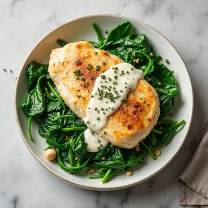 Tender Creamy Garlic Chicken with Wilted Spinach