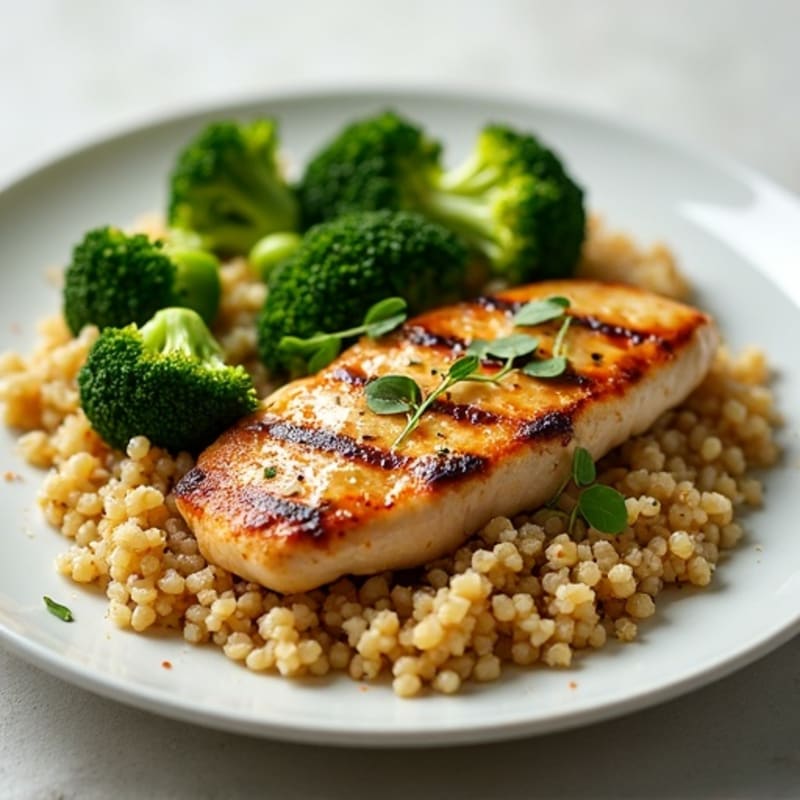 Grilled Chicken Breast with Quinoa and Roasted Broccoli