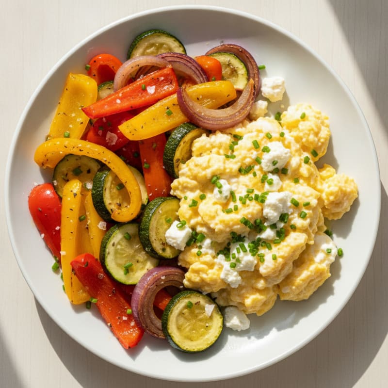 Hearty Scrambled Eggs with Roasted Vegetables