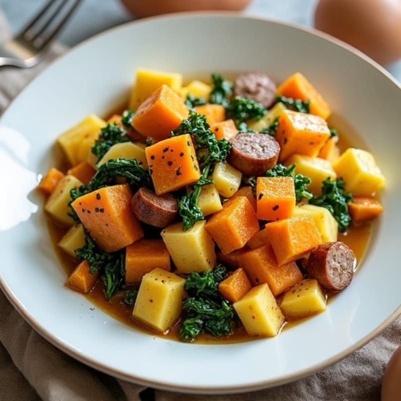 Crispy Sweet Potato and Spinach Egg Scramble
