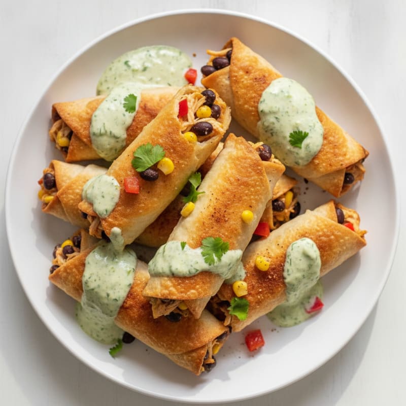 Southwest Chicken Egg Rolls with Cilantro Dipping Sauce