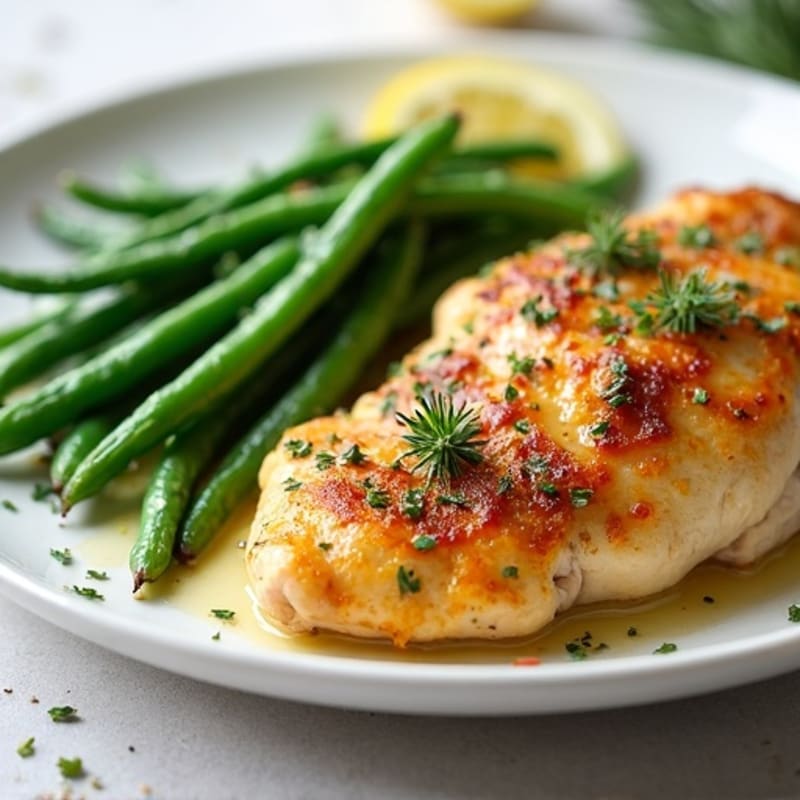 Lemon Herb Roasted Chicken with Crispy Green Beans