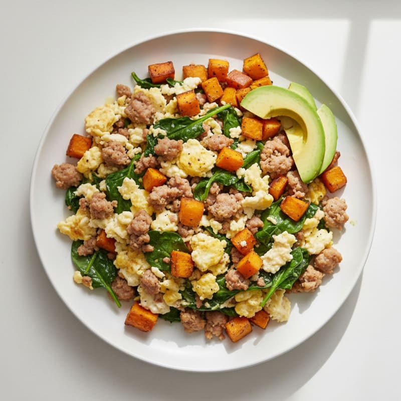 Egg White Scramble with Turkey Sausage and Spinach