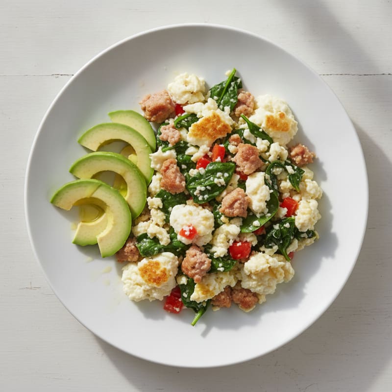 Egg White Scramble with Turkey Sausage and Spinach
