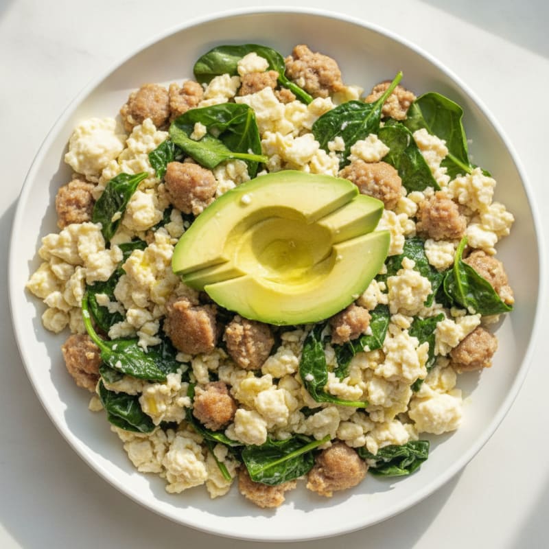 Egg White and Turkey Sausage Scramble with Spinach