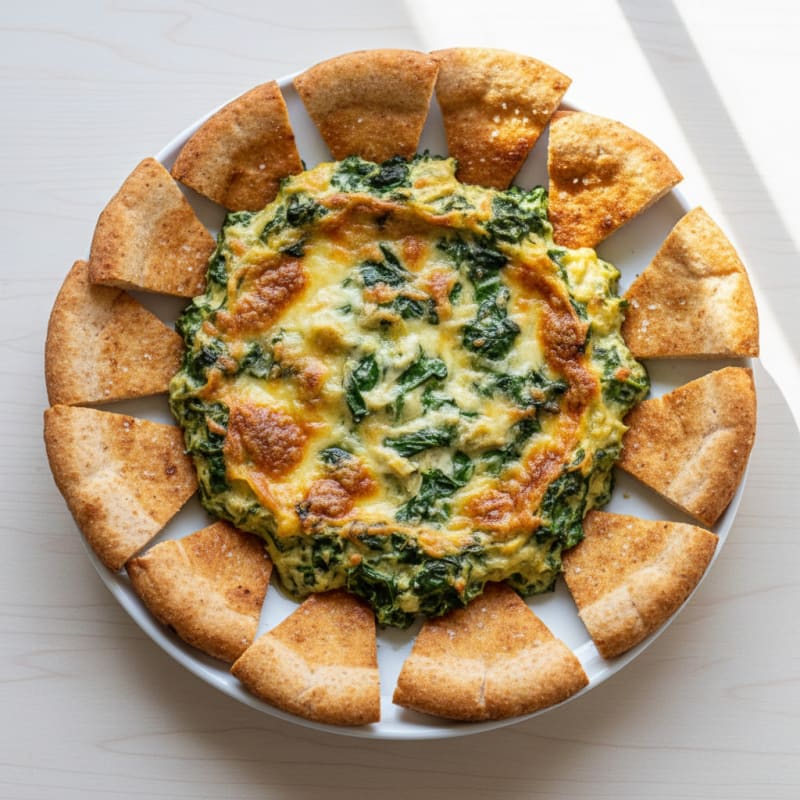 Baked Spinach Artichoke Dip with Toasted Pita