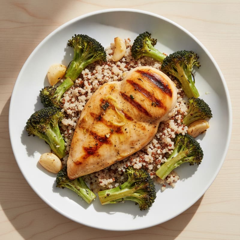 Grilled Chicken Breast with Quinoa and Roasted Broccoli