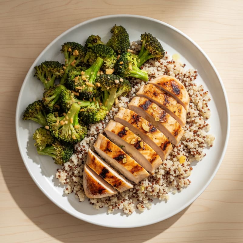 Grilled Chicken Breast with Quinoa and Roasted Broccoli