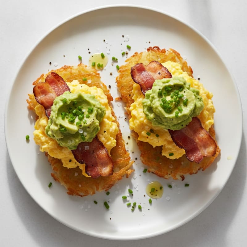 Bacon Guacamole Hash Brown Stacks