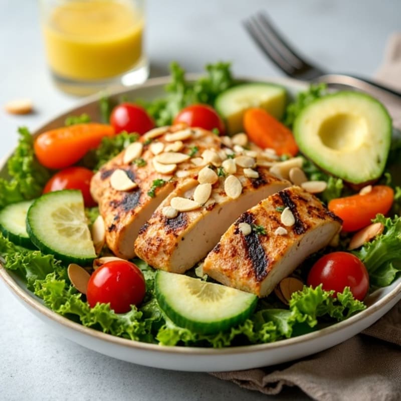 Grilled Chicken Salad with Crunchy Vegetables and Lemon Vinaigrette