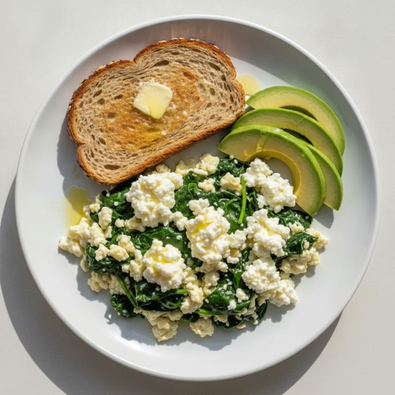 Egg White Scramble with Spinach and Cottage Cheese
