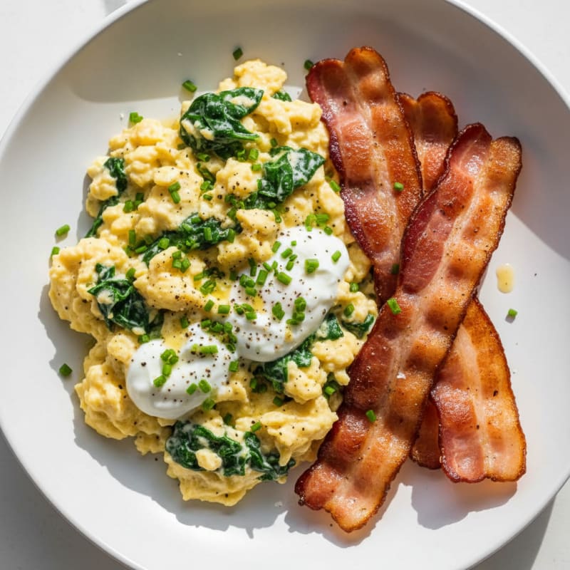 Creamy Scrambled Eggs with Crispy Bacon