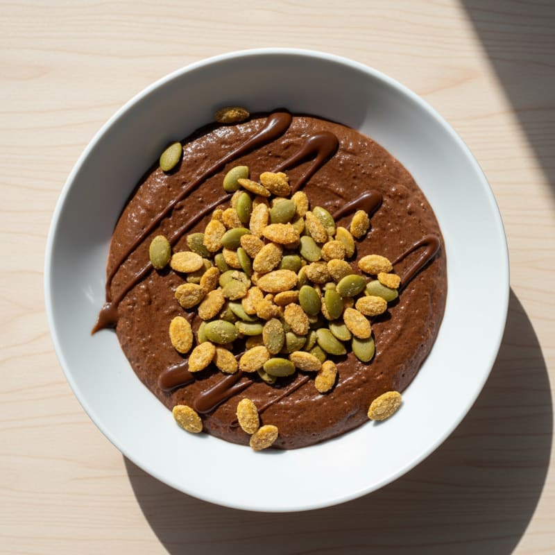 Creamy Pea Protein Chocolate Pudding with Toasted Pumpkin Seeds