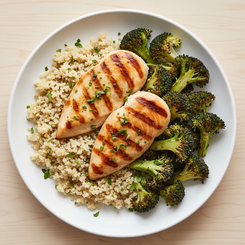 Grilled Chicken Breast with Quinoa and Roasted Broccoli