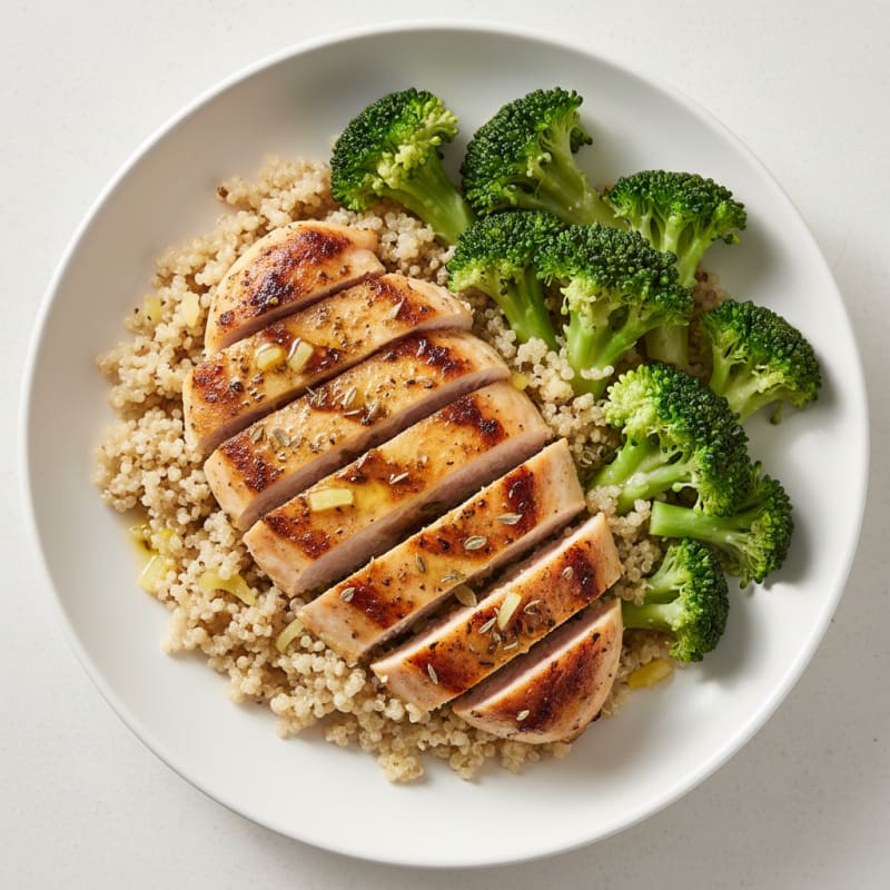 Grilled Chicken Breast with Quinoa and Steamed Broccoli