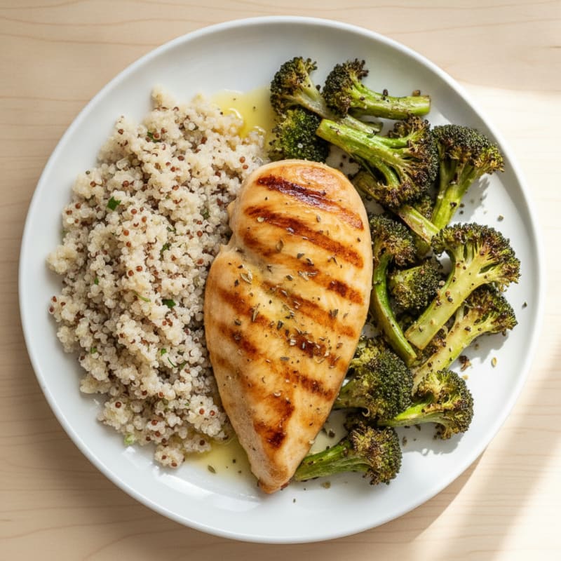 Grilled Chicken Breast with Quinoa and Roasted Broccoli