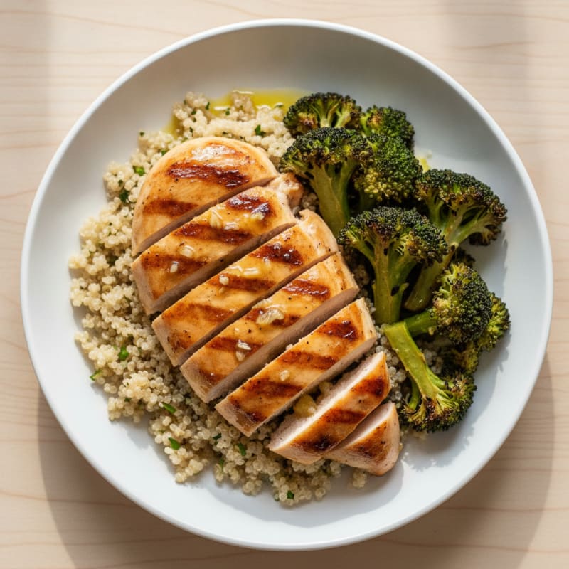 Grilled Chicken Breast with Quinoa and Roasted Broccoli