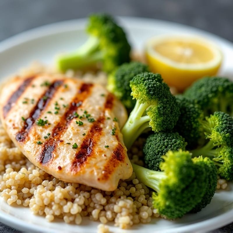 Grilled Chicken Breast with Quinoa and Roasted Broccoli