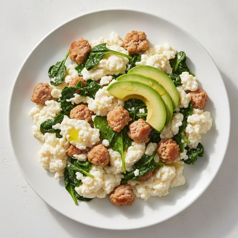 Egg White Scramble with Turkey Sausage and Spinach
