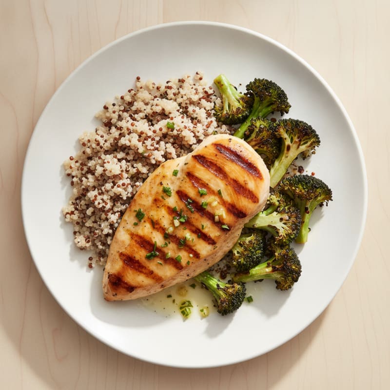 Grilled Chicken Breast with Quinoa and Roasted Broccoli