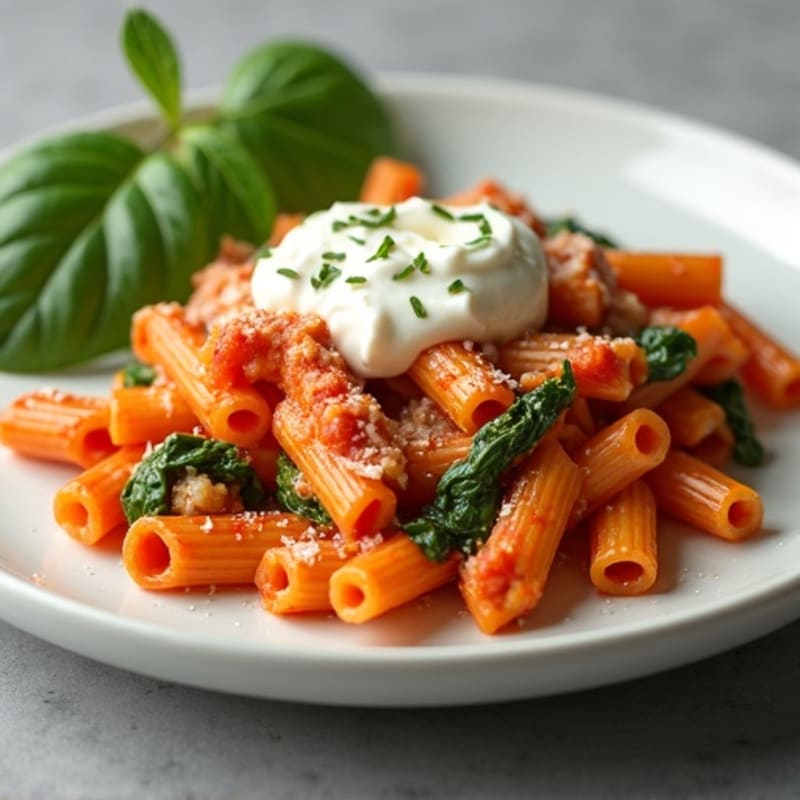 Lean Turkey and Spinach Baked Ziti with Creamy Ricotta