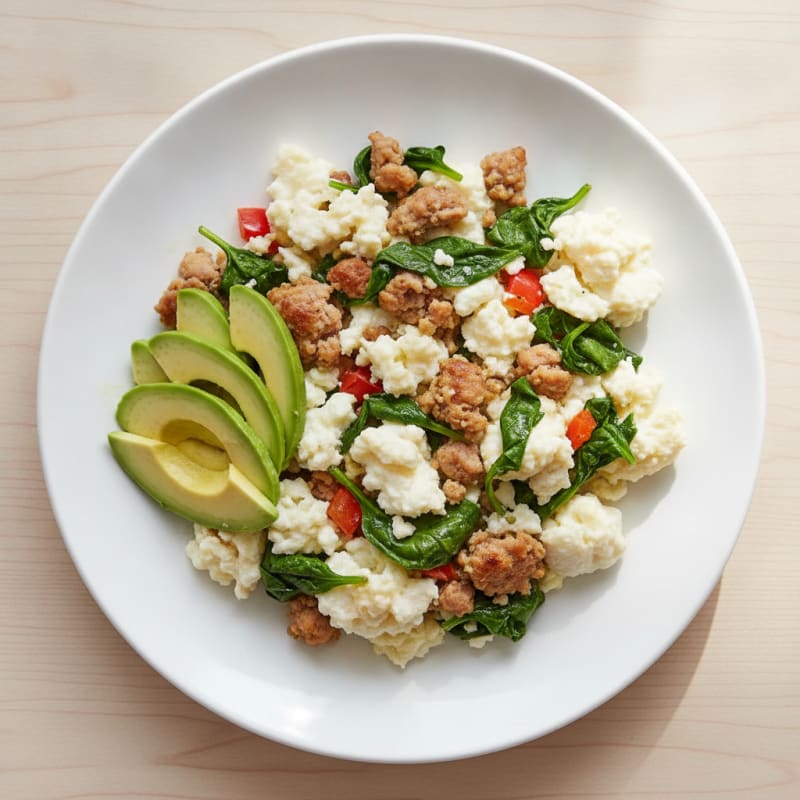 Egg White Scramble with Turkey Sausage and Spinach