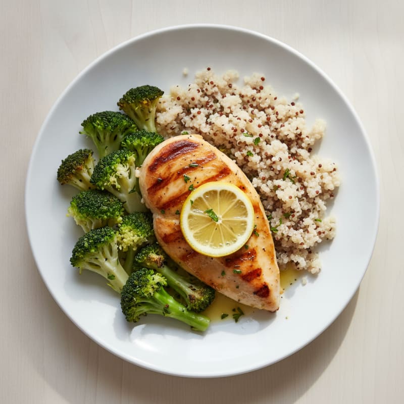 Grilled Chicken Breast with Quinoa and Steamed Broccoli