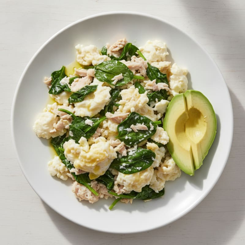 Egg White Scramble with Turkey Breast and Sautéed Spinach