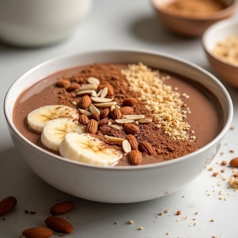 Chocolate Peanut Butter Protein Smoothie Bowl with Crunchy Almonds