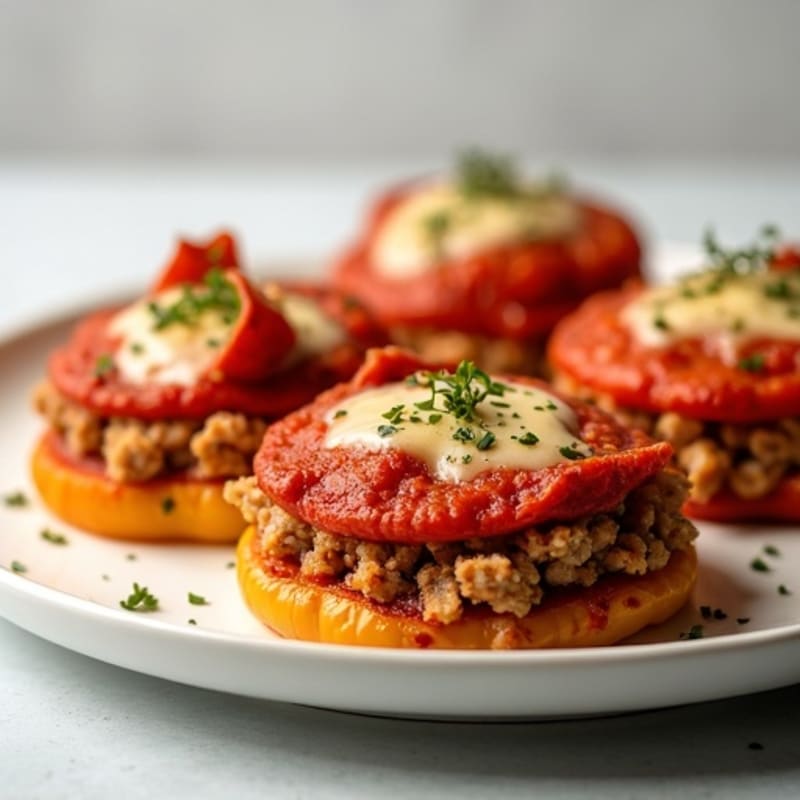 Stuffed Bell Pepper Pizzas with Lean Ground Turkey and Crispy Turkey Pepperoni