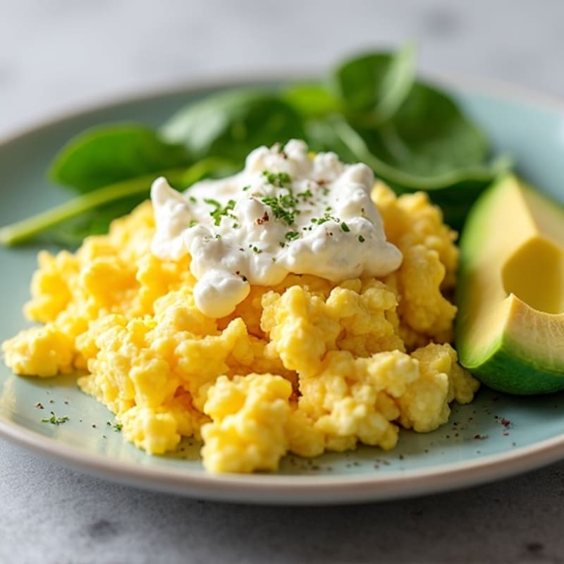 Creamy Cottage Cheese and Scrambled Eggs with Fresh Avocado