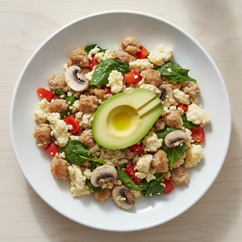 Egg White Veggie Scramble with Turkey Sausage