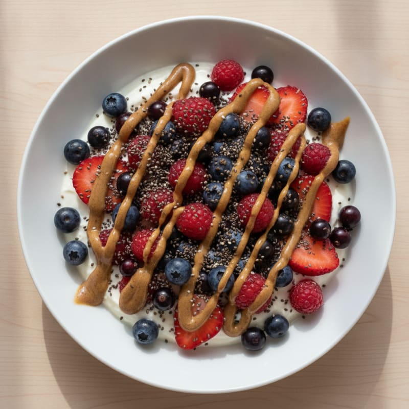 Silky Protein Yogurt Bowl with Mixed Berries and Chia