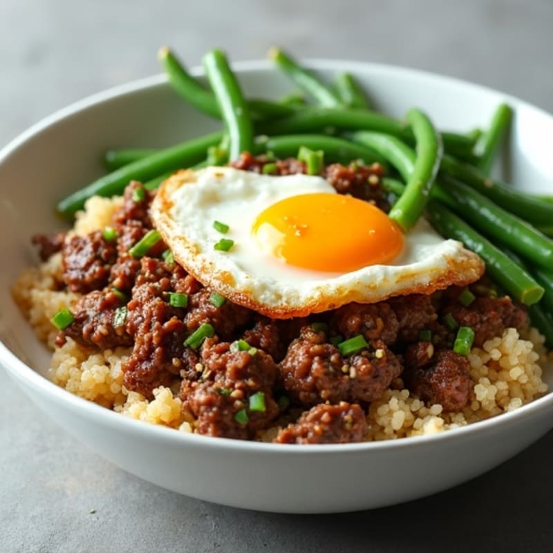 Garlic-Ginger Ground Beef Bowl with Sesame Green Beans