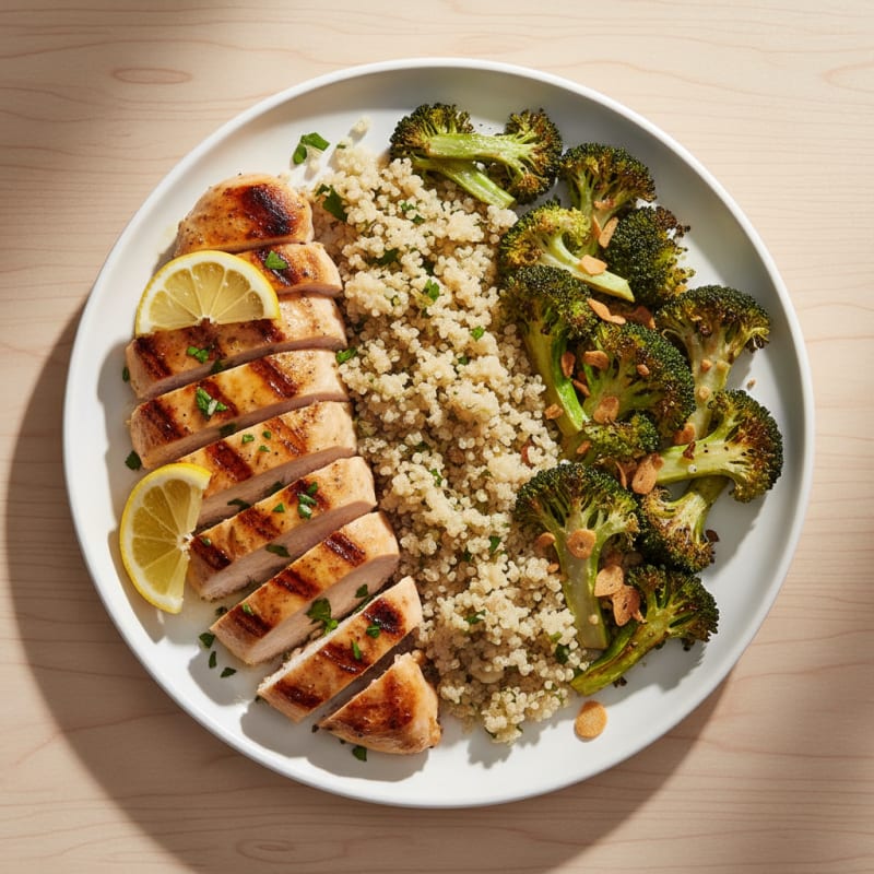 Grilled Chicken Breast with Roasted Broccoli and Quinoa