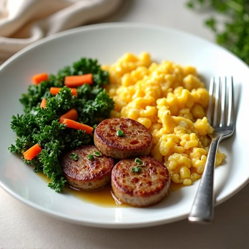 Scrambled Egg Whites with Chicken Sausage and Sautéed Kale