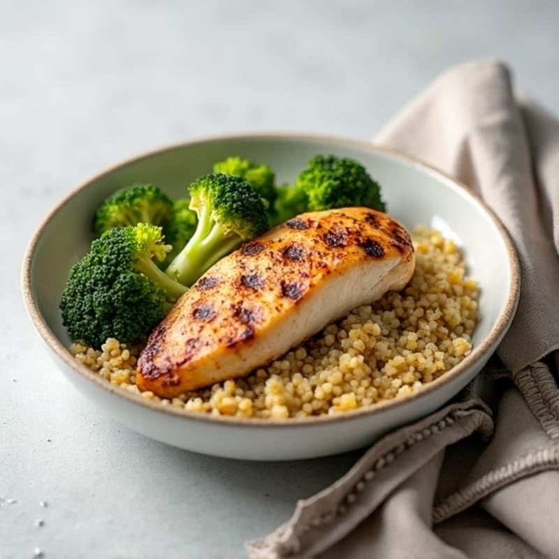 Grilled Chicken Breast with Roasted Broccoli and Quinoa
