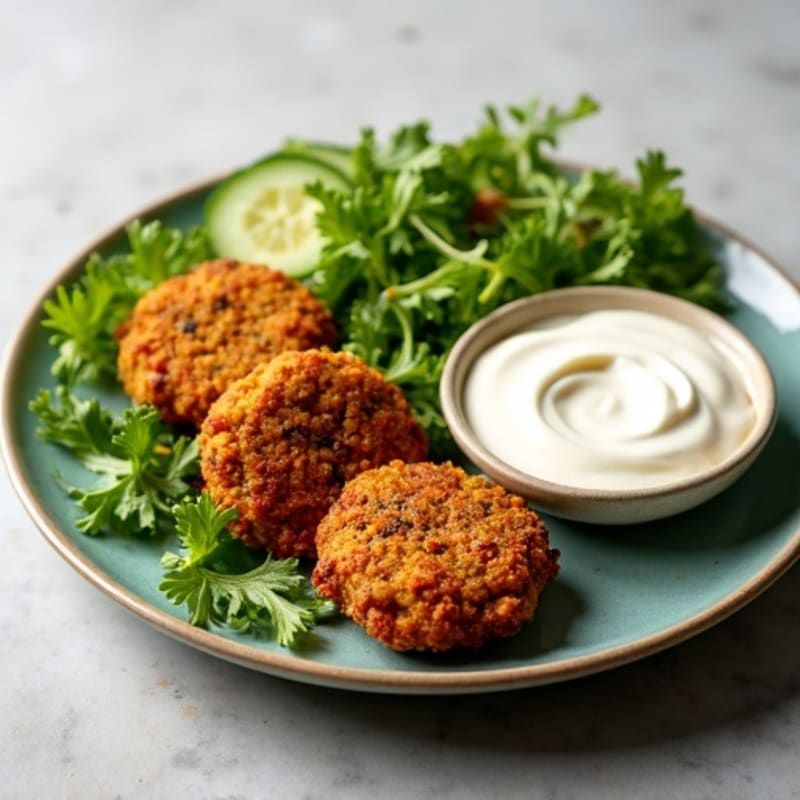 Crispy Baked Falafel with Fresh Greens and Creamy Tahini Dressing