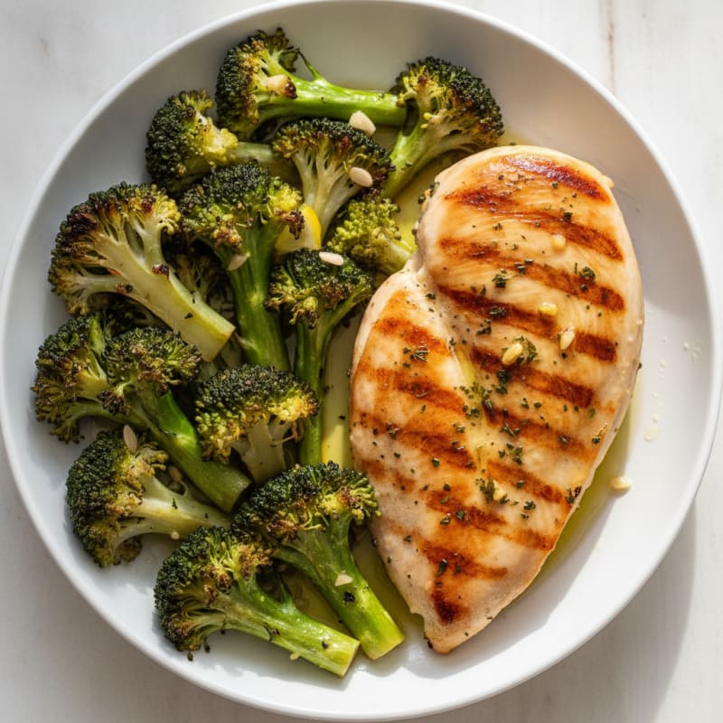Grilled Chicken Breast with Roasted Broccoli and Lemon