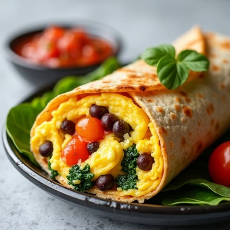Fresh Scrambled Egg and Black Bean Whole Wheat Burrito