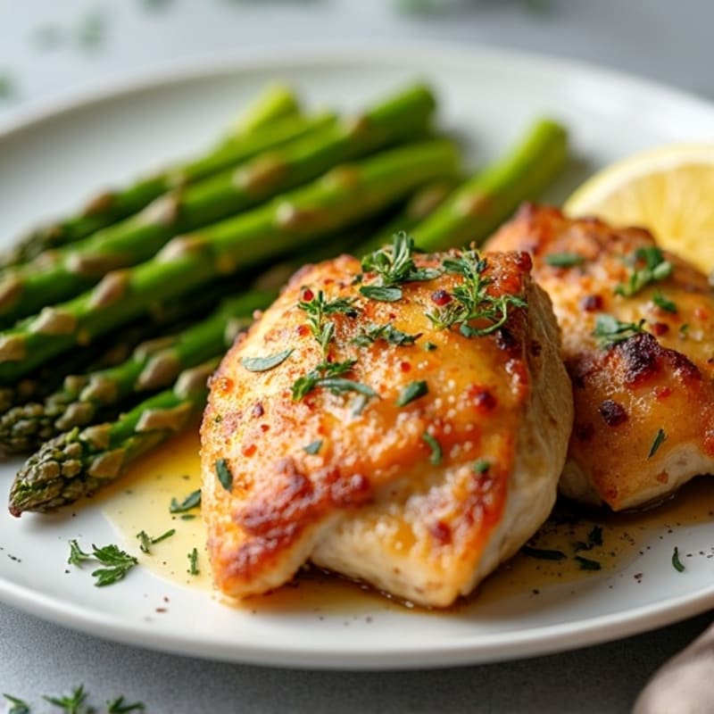 Crispy Lemon Herb Chicken Thighs with Roasted Asparagus