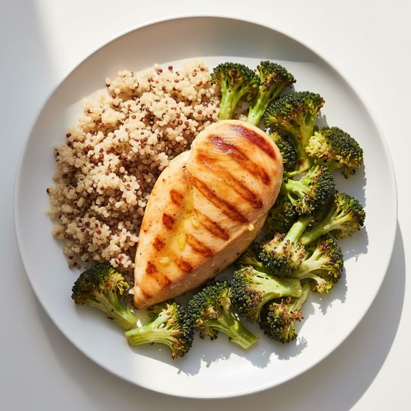 Grilled Chicken Breast with Roasted Broccoli and Quinoa