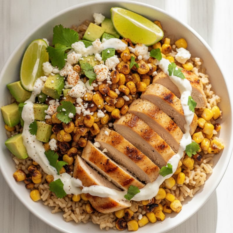 Mexican Street Corn Chicken Rice Bowl