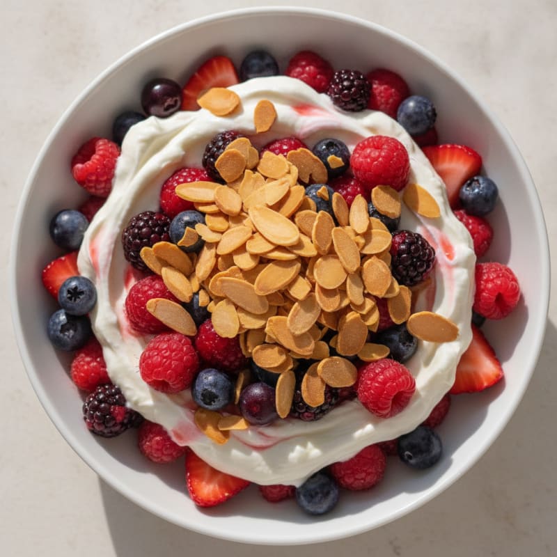 Greek Yogurt Protein Parfait with Mixed Berries and Almonds